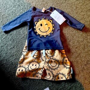 Hux Baby Blue and Yellow Smiley Rash Guard and Swim Trunk Set